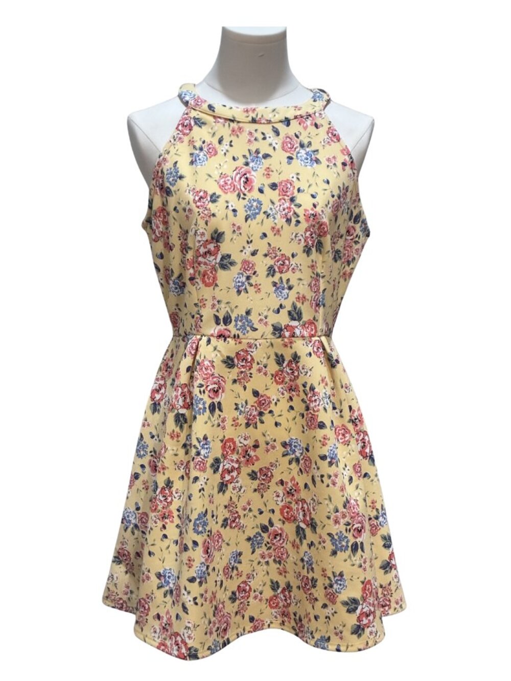 NWT Copper Key Yellow Floral Spring Cottagecore Halter Fit & Flare Skater Dress